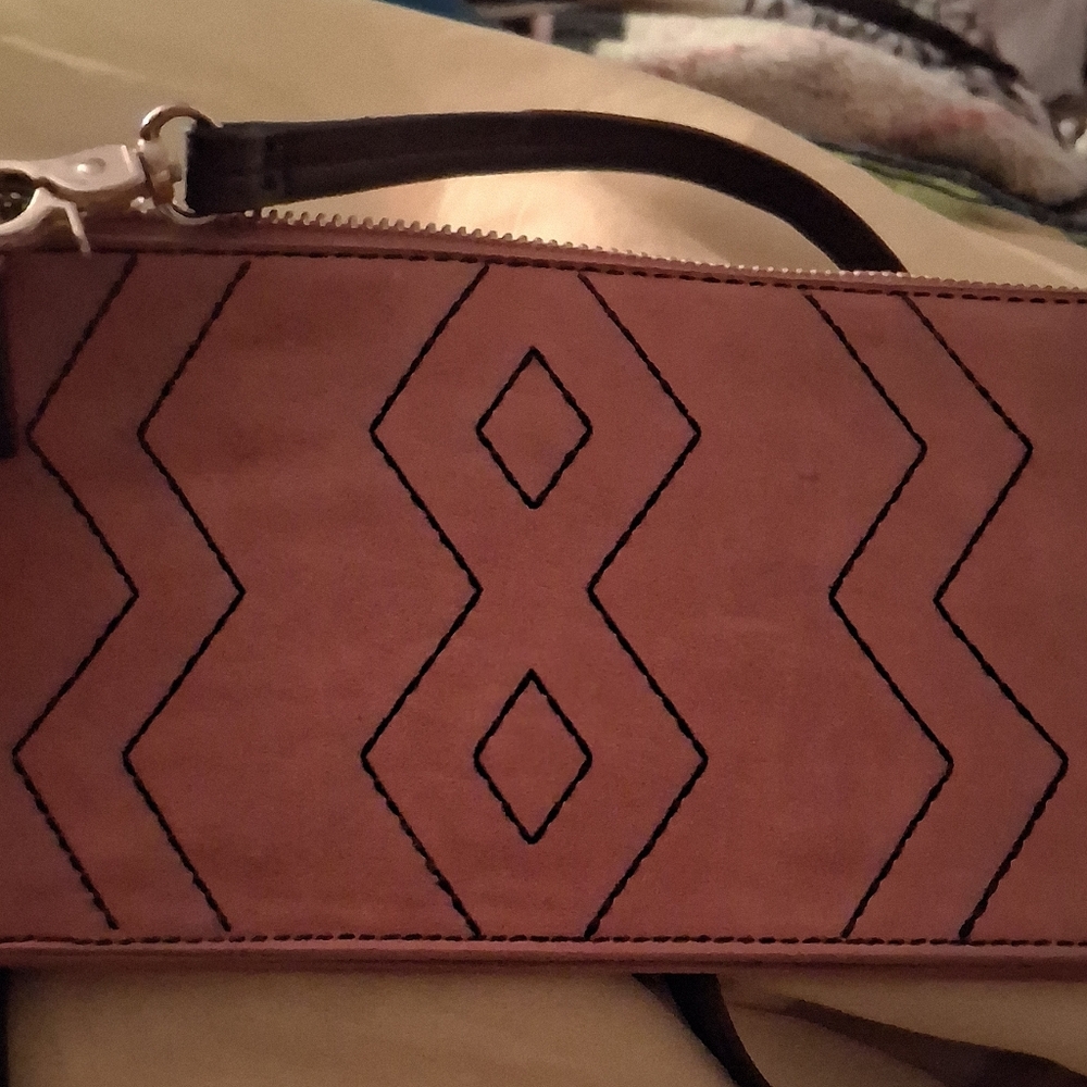 INC VEGAN LEATHER Geometric Clutch - Rust Brown